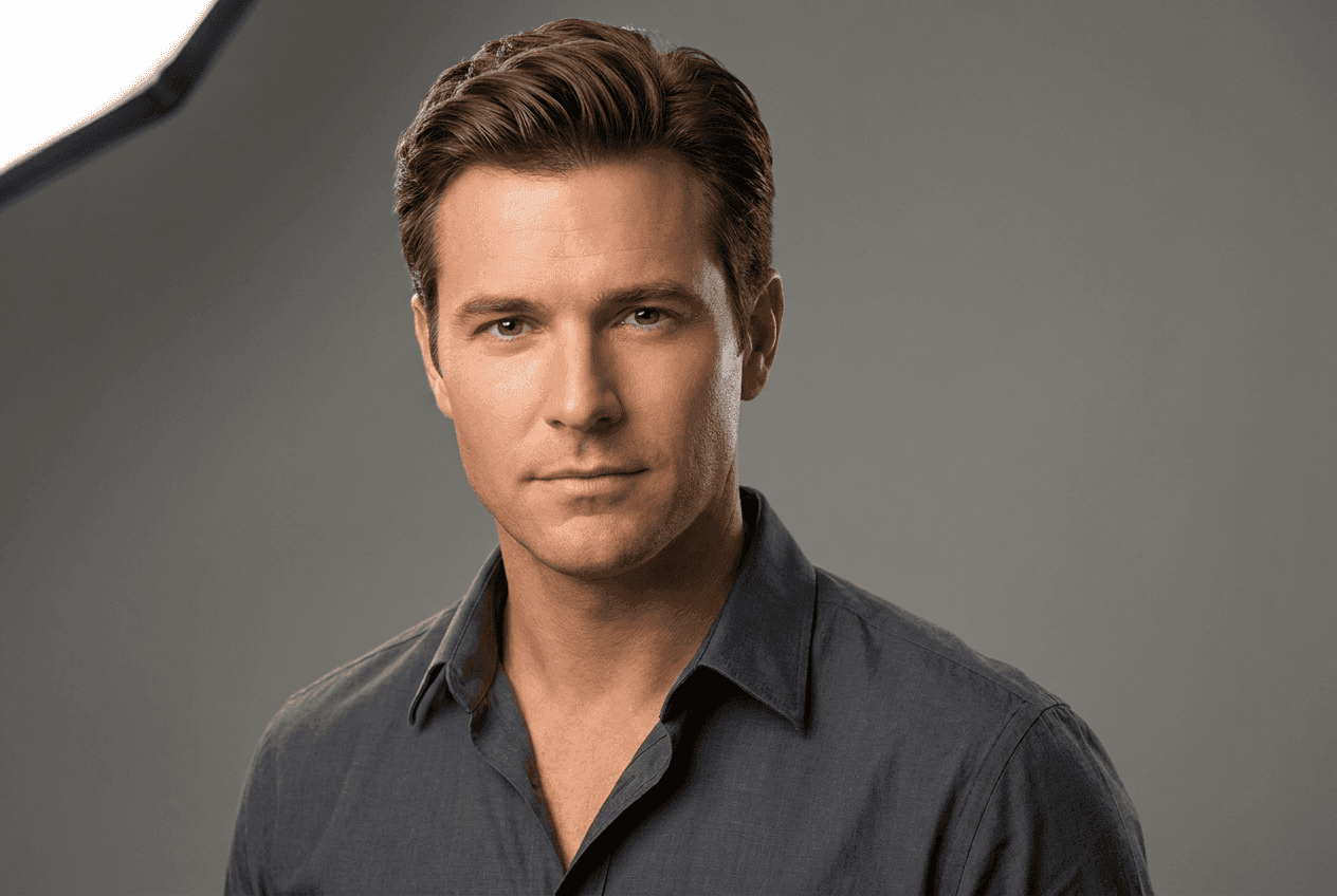 Professional studio headshot used as fake dating profile photo, detected by Lasso celebrity detection