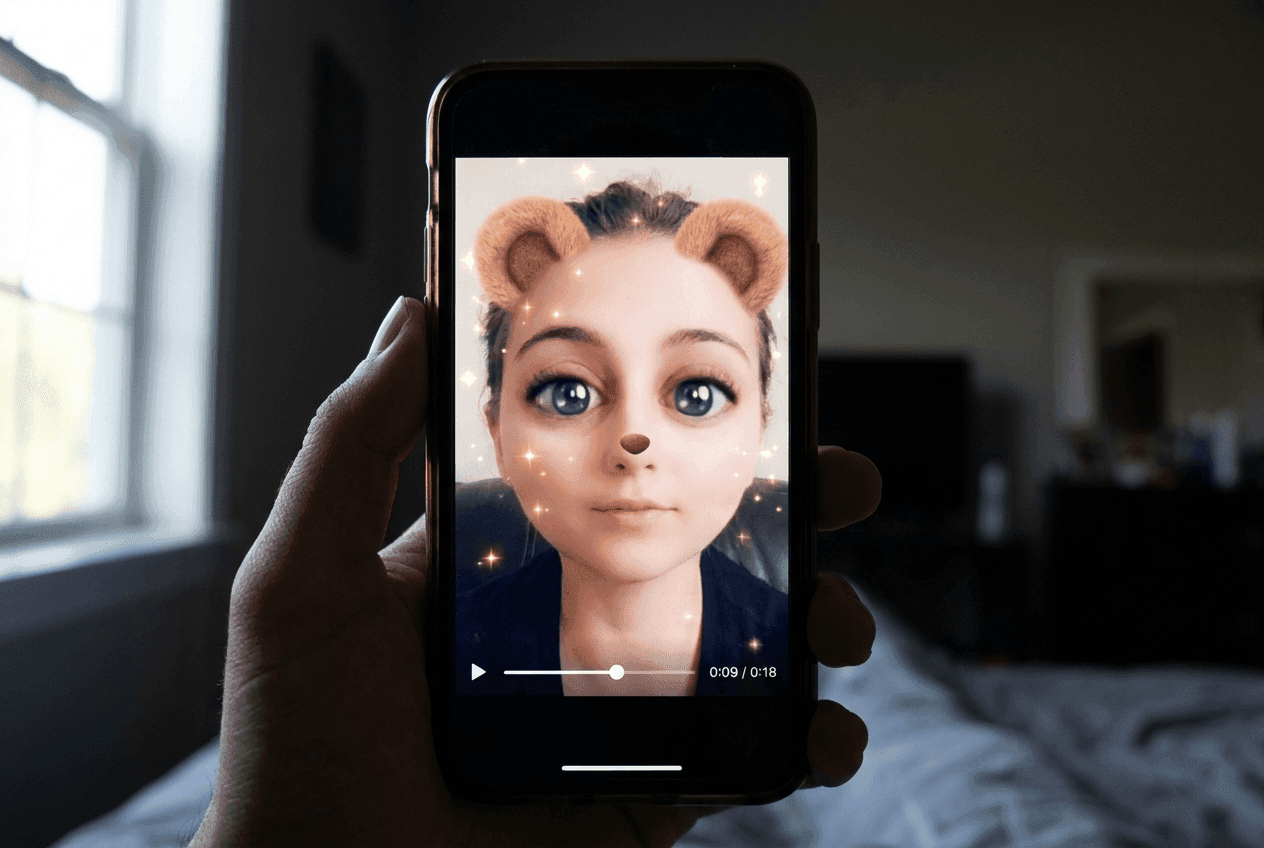 Profile video with a face filter applied, low detection confidence flagged across frames by Lasso
