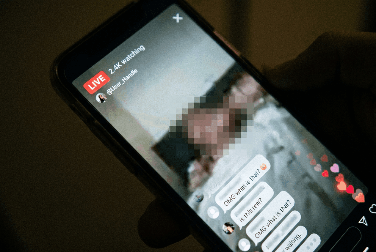 Live user-to-user broadcast with an inappropriate scene detected in real time by Lasso