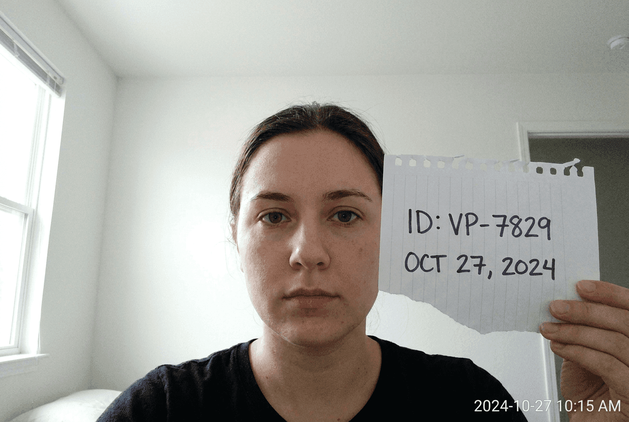 Verification selfie matched to performer database by Lasso face recognition