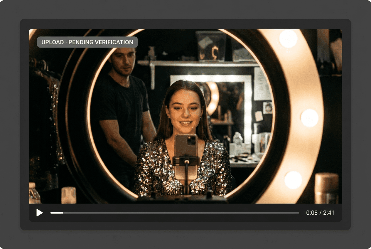 Adult platform video upload with every face matched against a verified performer database by Lasso