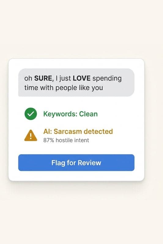 Moderation panel showing AI sarcasm analysis
