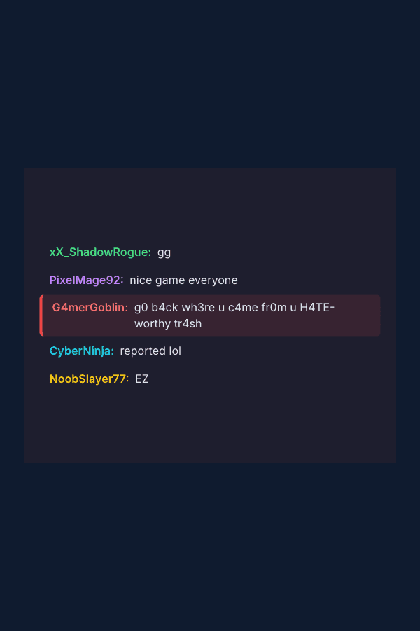 Public chat with leet-speak toxicity message