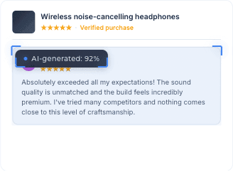 AI-generated text detection — a product review scored 92% likely AI-generated