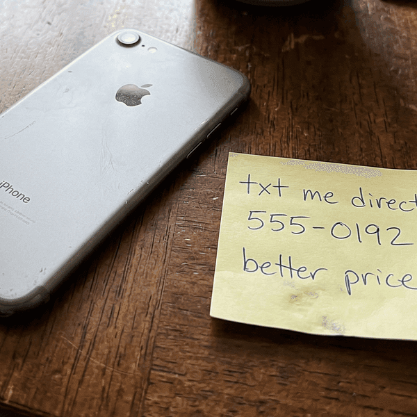 Product listing with sticky note showing phone number, detected by Lasso OCR