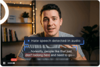 Video with spoken hate speech caught via audio transcription — Lasso video audio transcription