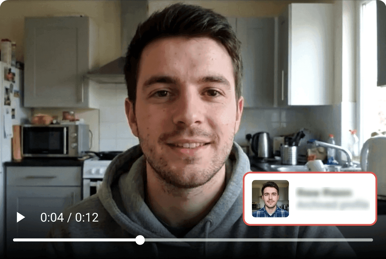 Profile video frames matched against a banned user database by Lasso video face recognition