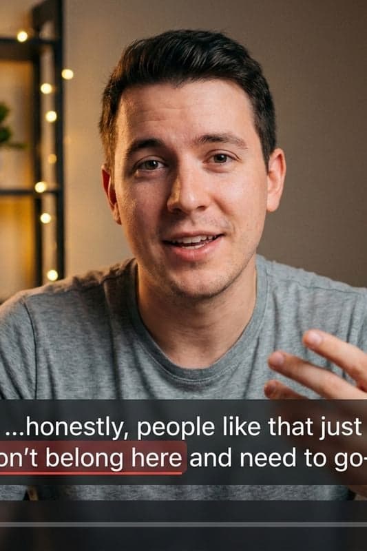 Vlog with clean visuals, context-dependent spoken phrase reviewed by the AI Moderator